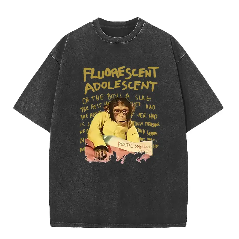 Retro Rock Arctic Monkeys Music Album Graphic T-Shrit Men's Vintage Washed Oversized Short Sleeve T Shirt Y2k Hip Hop Streetwear