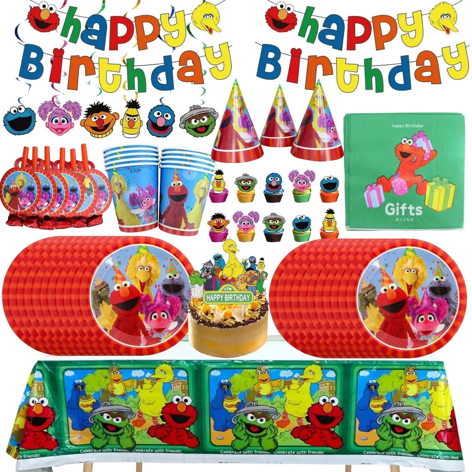 Cartoon Sesames Street Birthday Party Decoration Tableware Set Balloons Plates Cups Banner for Baby Shower Kids Gifts Supplies