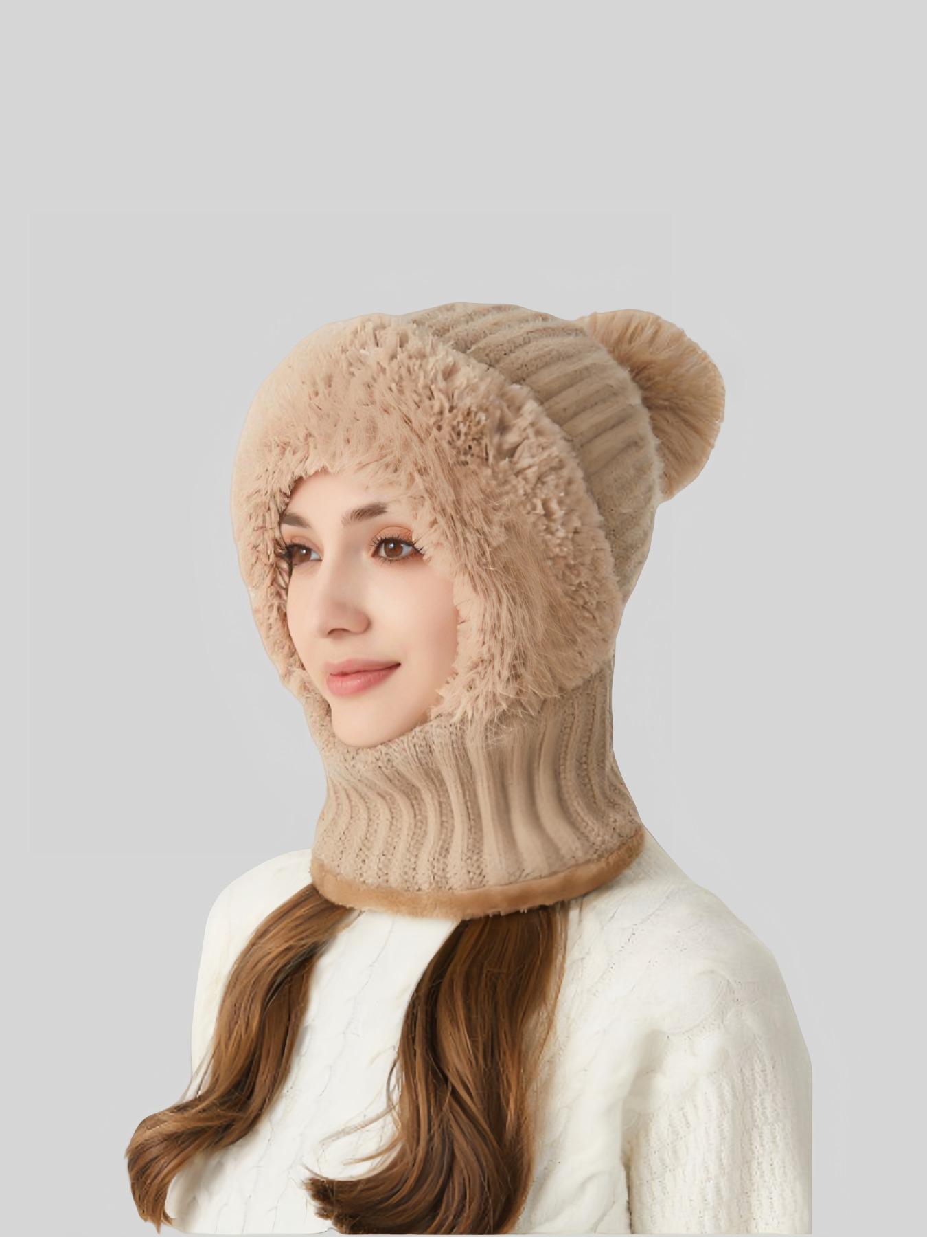 Women's Solid Color Pom Pom Decor Beanie Hat, Casual Warm Thickened Knit Hat for Fall & Winter, Fashion Accessories for Women & Girls