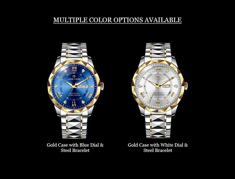 Luxury Swiss Men's Watch, 42mm Dial with Chronograph Sub-dials, Sapphire Crystal & Luminous Hands