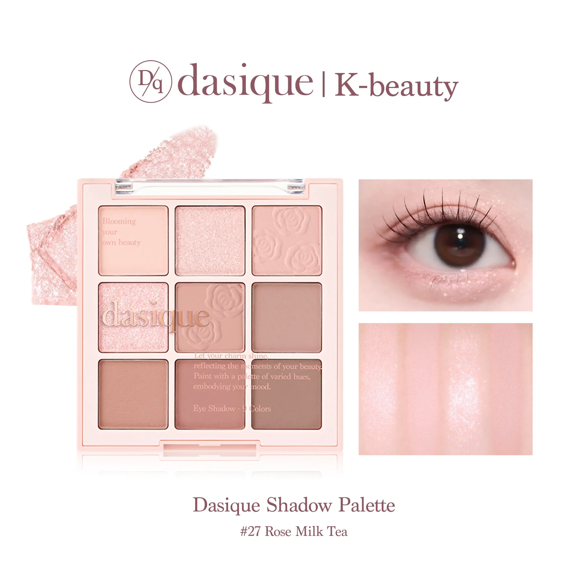 1Pc DASIQUE Rose Embossed Print Eyeshadow Palette, Makeup Palette – 9 Pigmented Shades in Rosy Pink, Warm Nude, Matte/Shimmer/Metallic Mix, Ultra-Blendable, Crease-Proof, Long-Wear, Flattering on Fair to Deep Skin, Ideal for Everyday Glam or Date Night
