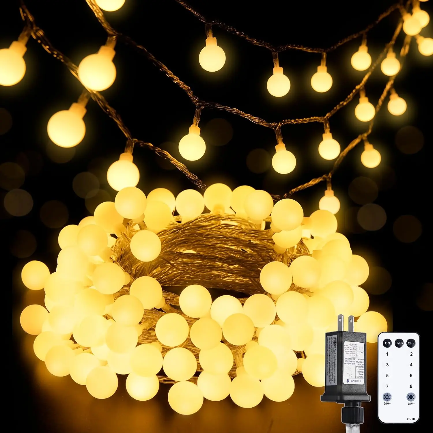 100 LED Globe String Lights Indoor Bedroom, 33ft Classroom Lights | Connectable Warm White Christmas Lights Plug in with Remote, 8 Modes  Fairy Lights Outdoor for Room Party Spring