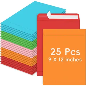 25 Pack Colored Mailing Envelopes 9 x 12 Inches Self-Seal Manilla Envelopes for Mailing Organizing Storage Home Office Business