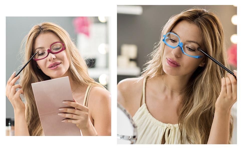 2 Pack Makeup Reading glasses for Women, Makeup Readers for Women with Spring Hinge, One Eye Cosmetic Readers Rotating Lens