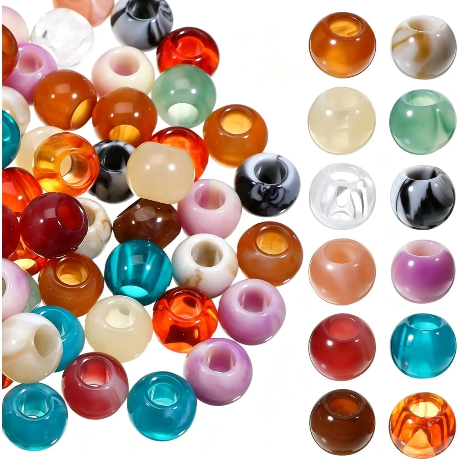 100 count Round  Beads for Crafts 12x9mm Mix Color Hair Beads with 6mm Hole Large Hole Hair Bead Round Craft Bead for Bracelet Macrame Necklace DIY Craft  Decor(Hole:6mm)