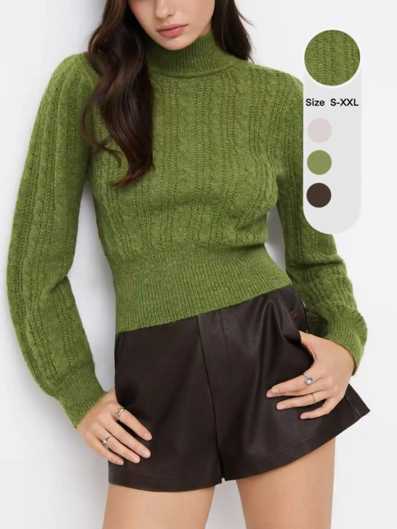 Autumn Winter New Arrival Unique Design Knit High Neck Turtleneck Pullover, Vintage Women's Long Sleeve Top, Elegant Casual Comfortable Loose Fit Knitwear Sweater