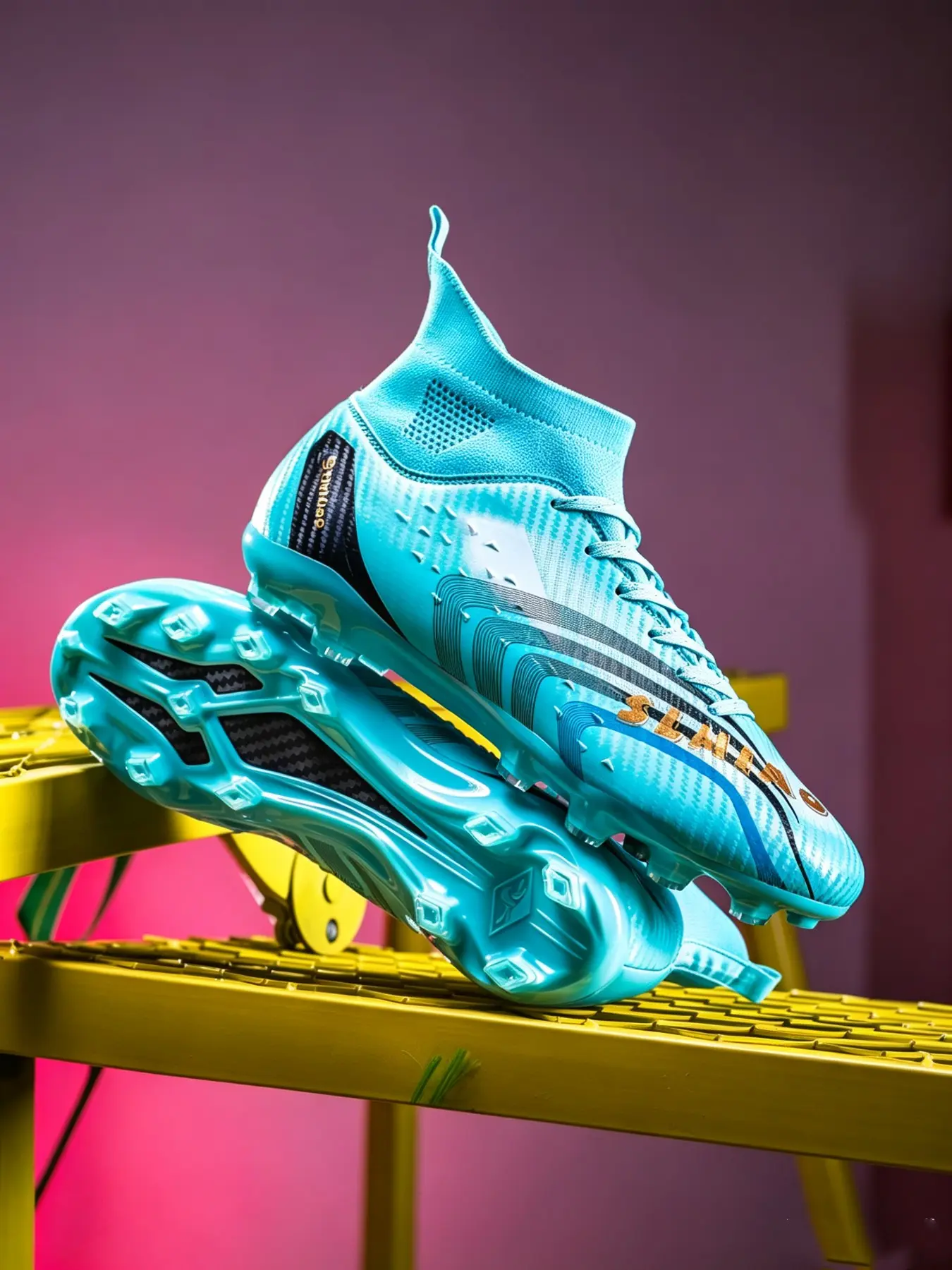 Men's High Top Football Shoes, Long Studs Optional, Breathable Flyknit Upper, Durable Training Cleats, Sizes 35-46, Outdoor Soccer Boots, Sports Football Shoes