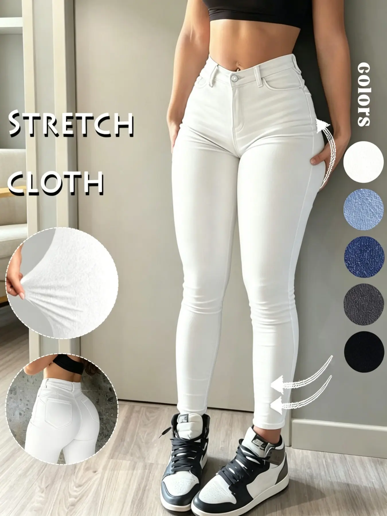 GILIPUR Women's White High Waist Stretch Skinny Jeans, Butt Lifting Form-Fitting Pencil Pants, Slimming Denim Trousers
