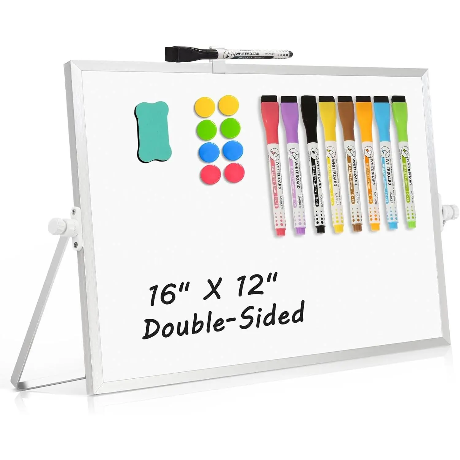 Double-Sided Magnetic Dry Erase Whiteboard with Stand, 16" x 12", Portable Desktop Easel for Drawing, Office & Home