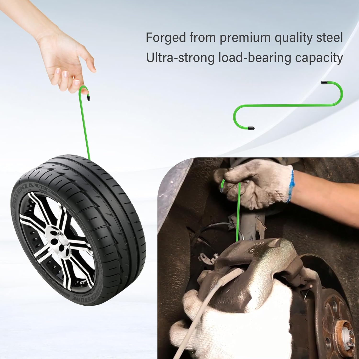 4 count  Caliper Hangers, Caliper Tool/ Caliper Compression Tool for Changing  Pads,Braking,Universal Automotive Tools  Caliper Hooks with Rubber Caps (4, Green)