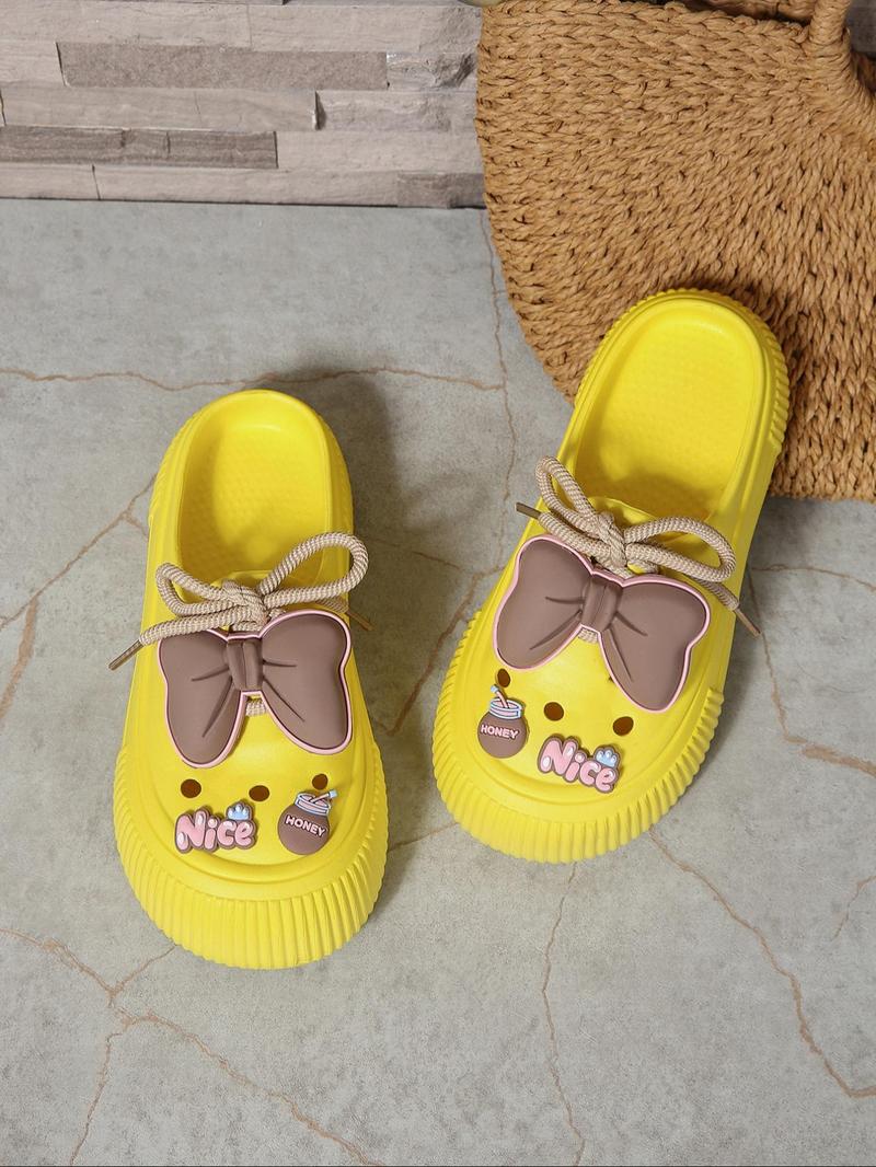 Women's Cute Cartoon Bowknot Design Clogs, Round Toe Slippers, Casual Comfortable Non-slip Clogs for Summer, Lightweight Breathable Shoes for Outdoor Beach