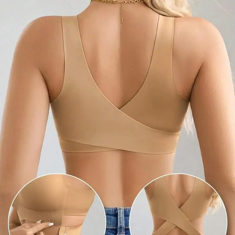 Women's Solid Color Side Buckle Criss Cross Backless Bra, Elegant Fit Soft Comfortable Breathable Full Coverage Bra for Daily Wear, Soft Lingerie for All Seasons