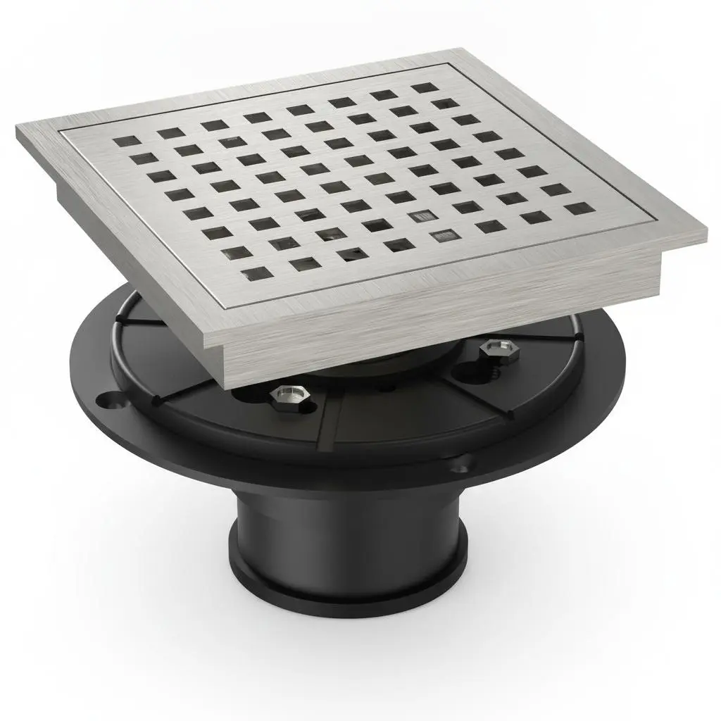 High Flow Square Shower Floor Drain, 6 Inch SUS304 Stainless Steel Drain with Removable Grate & Hair Catcher, CUPC Certified Anti-Clog Drain Available in Matte Black & Brushed Nickel for Bathroom, Kitchen & Basement