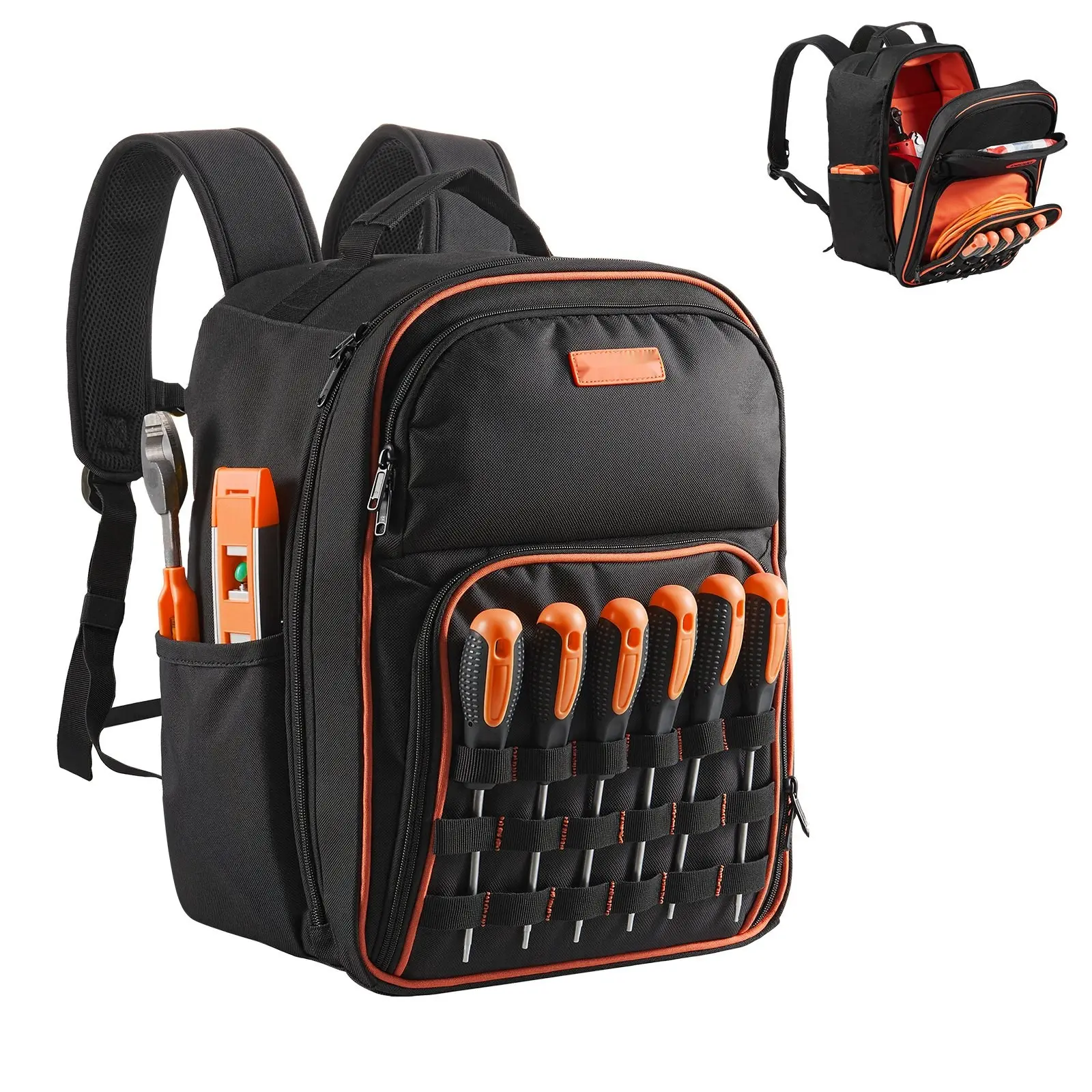 Tool Backpack With 49 Pockets, Tear-Resistant Jobsite Backpack For Electricians, Heavy-Duty Construction Site Organizer, Waterproof Fabric, Durable Tool Carrier With Padded Shoulder Straps, Large Main Compartment And Tool Slots