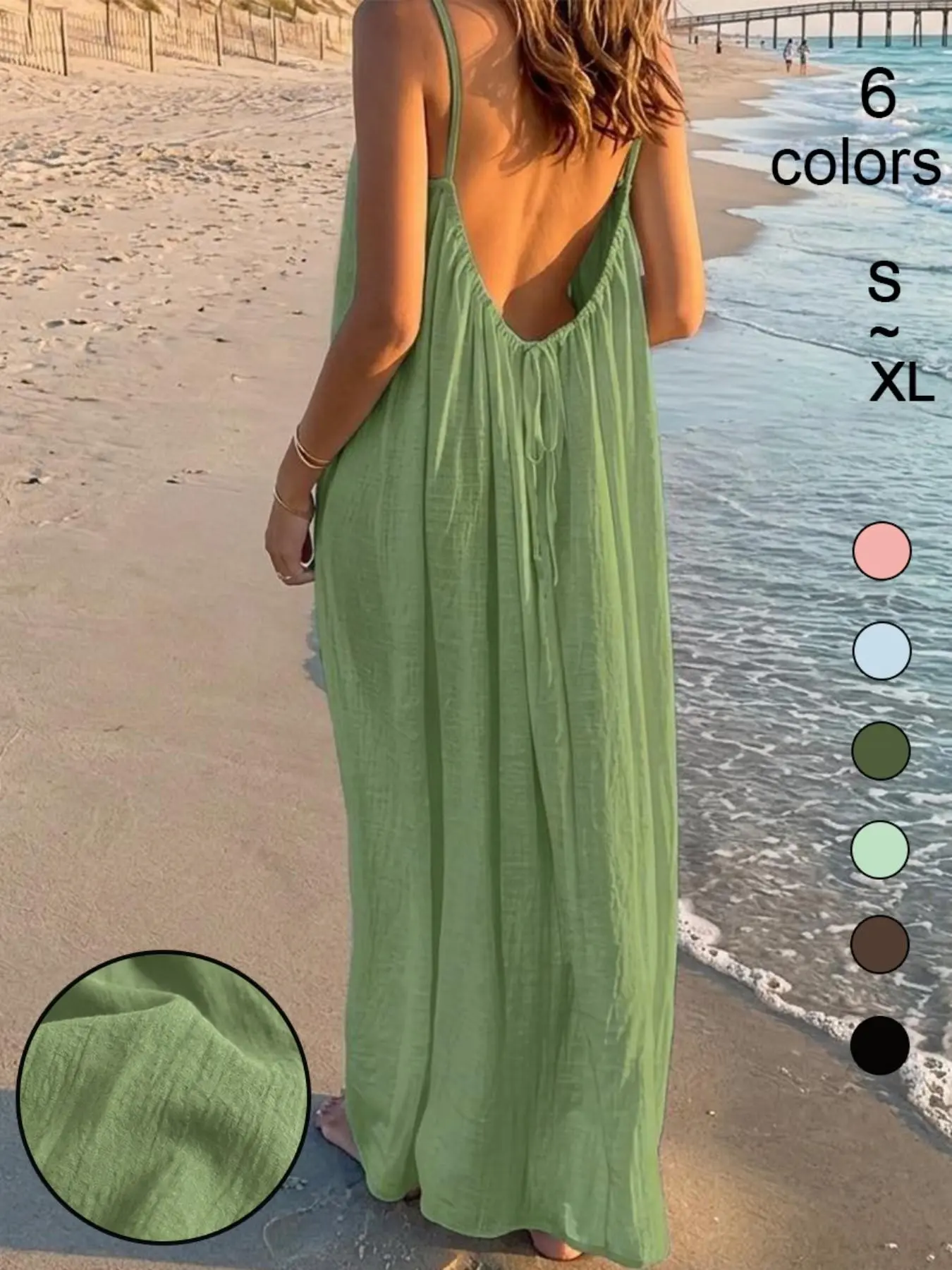 LF5361 Tiktok Trendy Home Sleep Casual Dress, Loose Fit Tie Back Strapless Long Dress, Soft Breathable, Multi-Color Women's Pajamas, Beach Cover-Up