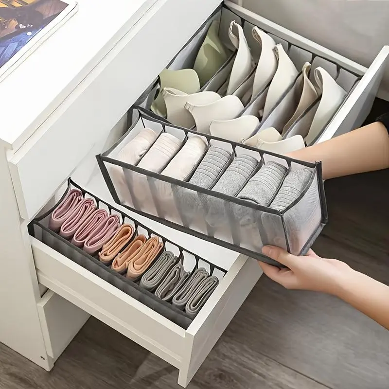 Closet Organizer Box with Handle, 11 Compartments for Underwear & Socks, Washable Transparent Design, Ideal Wardrobe Storage Solution, Wardrobe Storage Boxes