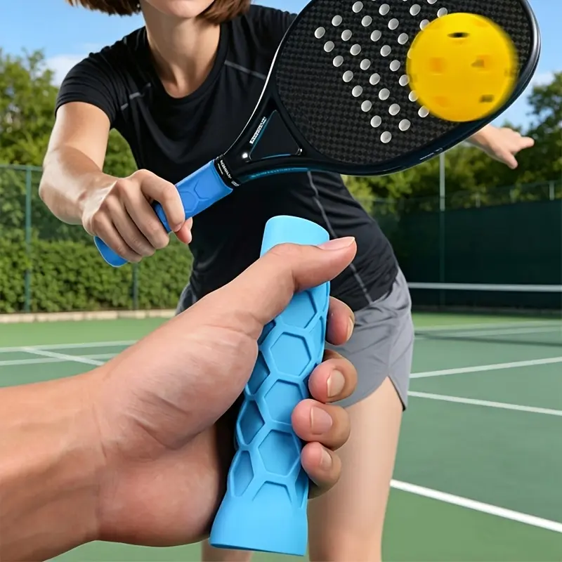 Silicone Pickleball Paddle Grip Cover Honeycomb Anti-Slip Handle Sleeve Reusable Washable Racket Grip Protector, Soft Shock Absorbing Hand Protective Sleeve for Pickleball Rackets, Gray Pink Blue 3 Colors Available The best choice for giving a gift