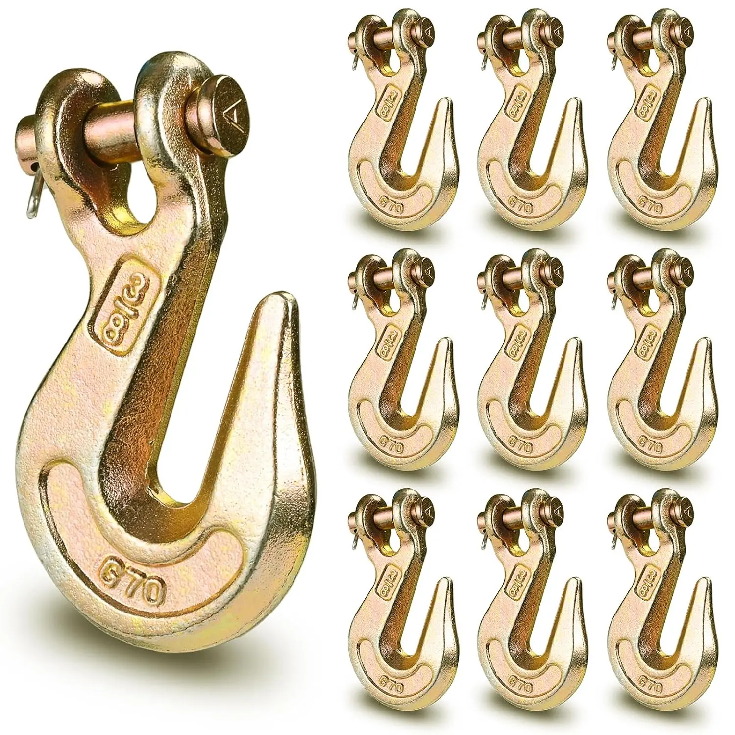 G70 3/8" Clevis Grab Hook, Heavy Duty Forged Steel Rigging Chain Hooks with 6,600 Lbs(2.99 Tons) Working Load Limit, Tow Hook for Transport  , Yellow Zinc Finish, 10 Pack