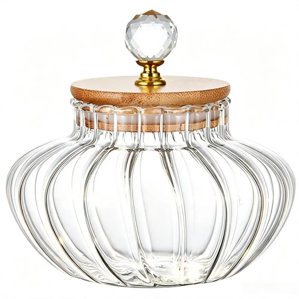 24 OZ Glass Cookie Jars with Lids Decorative Coffee Candy Canisters Halloween Pumpkin Shaped Food Storage Jar with Bamboo Lids Kitchen Jars for Nuts Spice Beans Tea Snack