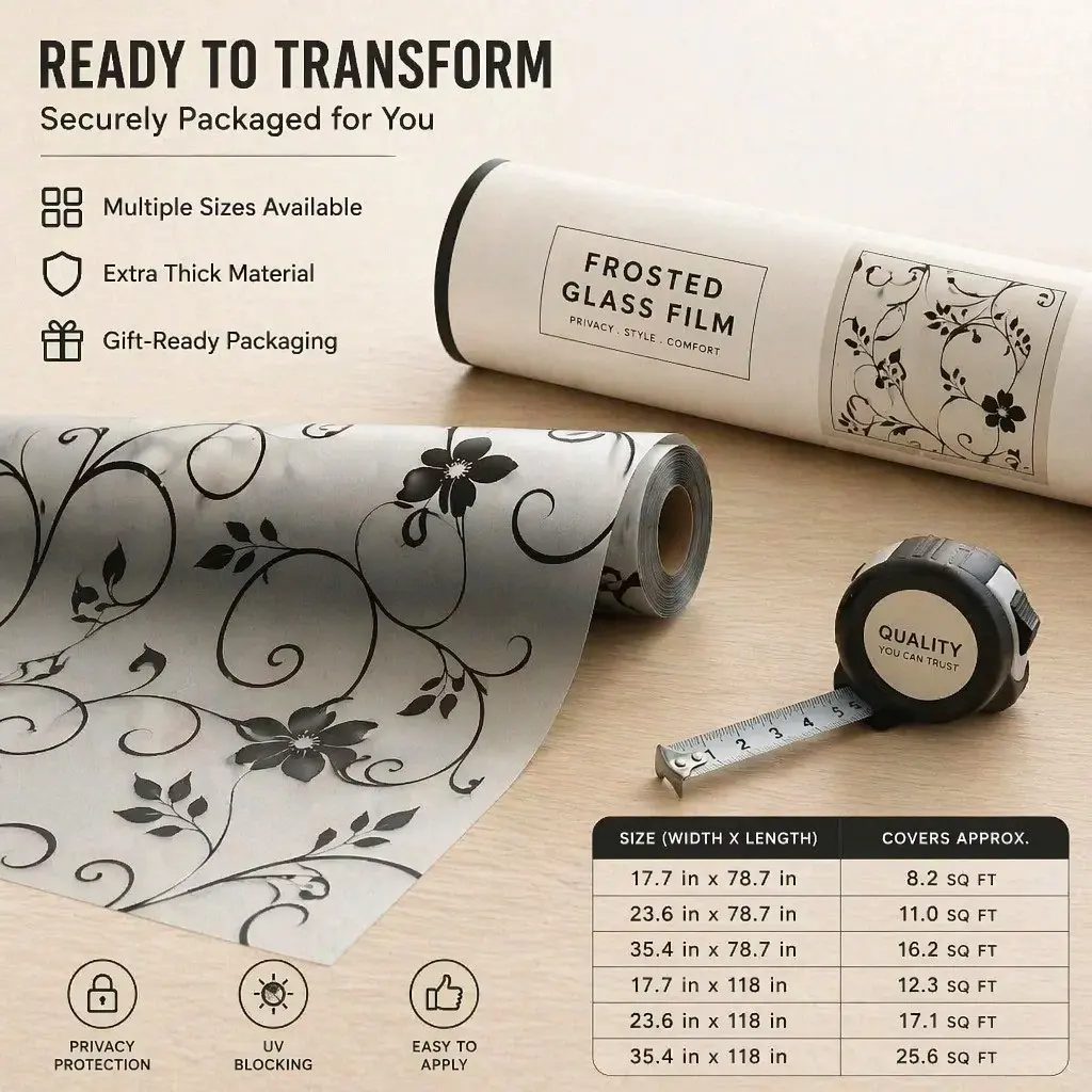 Removable Self-Adhesive Vine Flower Glass Film, No Residue Home Decor, Easy to Apply and Remove, Perfect for Window and Door Decoration