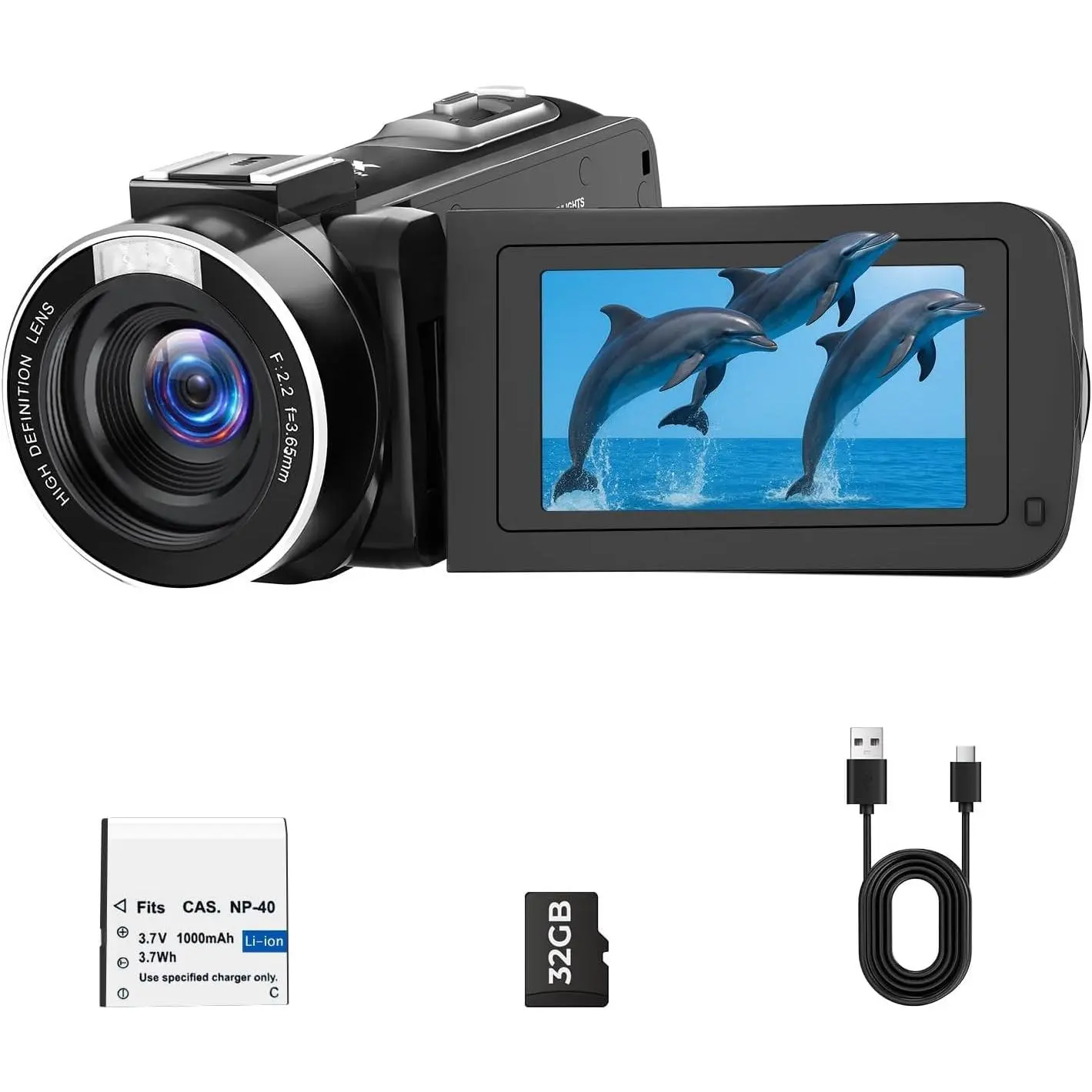 Camcorder Video Camera 2.7K 48MP, Vlogging Camera for YouTube with Fill Light — 3" 270° 18X Digital Zoom Flip Screen Webcam Anti-Shake, Digital Camera with 32GB Card for Beginners  Teens Gifts
