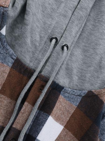 Men's Flannel Hoodie Long Sleeve Fashion Plaid Hooded Shirt Button Neckline with Pockets, Casual Winter Wear for Men