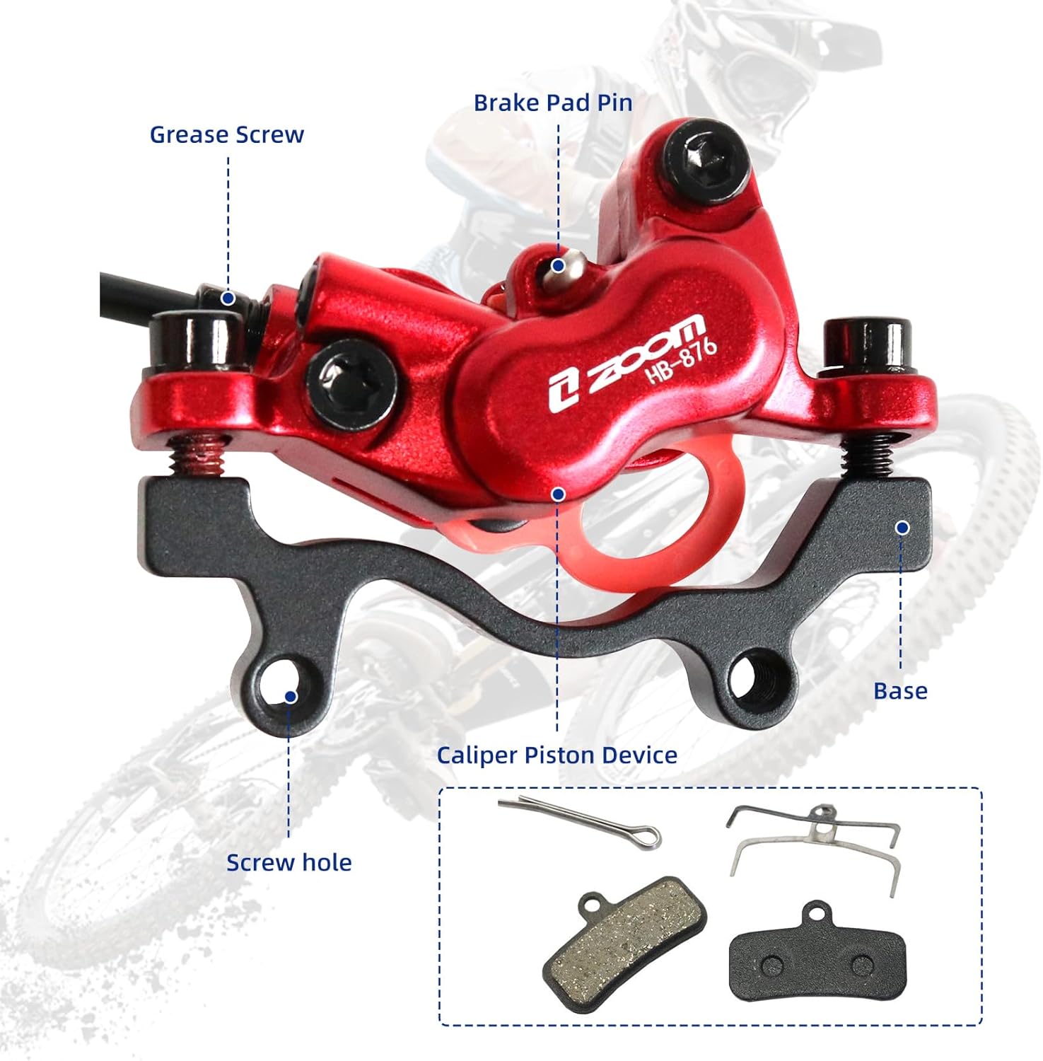 Z00M HB876 4-Pistons Hydraulic Disc  Set, MTB Hydraulic Brakes Left Front 850mm Right Rear 1450mm Bicycle Hydraulic  Kit for eBike, Mountain , Road ,  (Pre-Bled)