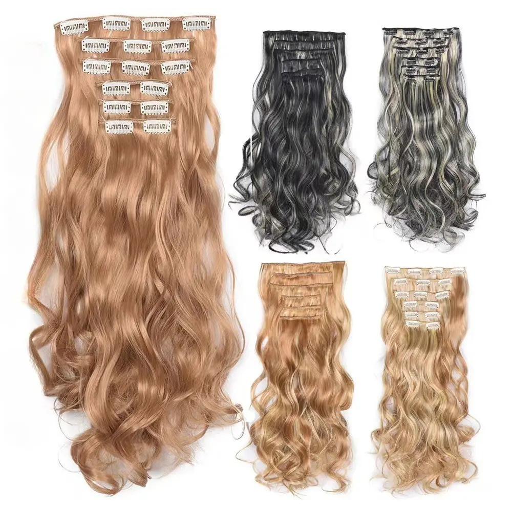 6 Pieces Curly Clip In Hair Extensions with 16 Clips, Curly Clip On Hair Pieces, European American Style Easy Wear Hair Extensions for Hairstyle Makeover