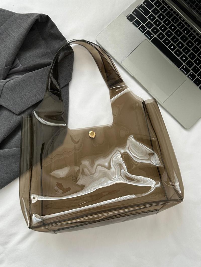 Transparent Tote Bag, Fashionable Large Capacity Shoulder Bag for Women, Casual Trendy Versatile High-quality Daily Commuting Bag, Girl Fashionable Bag
