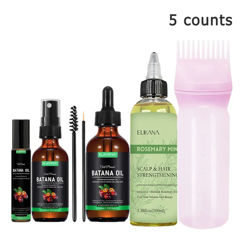 Rosemary and Batana essential oil set, rich in peppermint oil and biotin, moisturizing and nourishing formula, cares for dry and frizzy hair, deeply nourishes the scalp, restores vitality, and makes hair look thicker, Kit