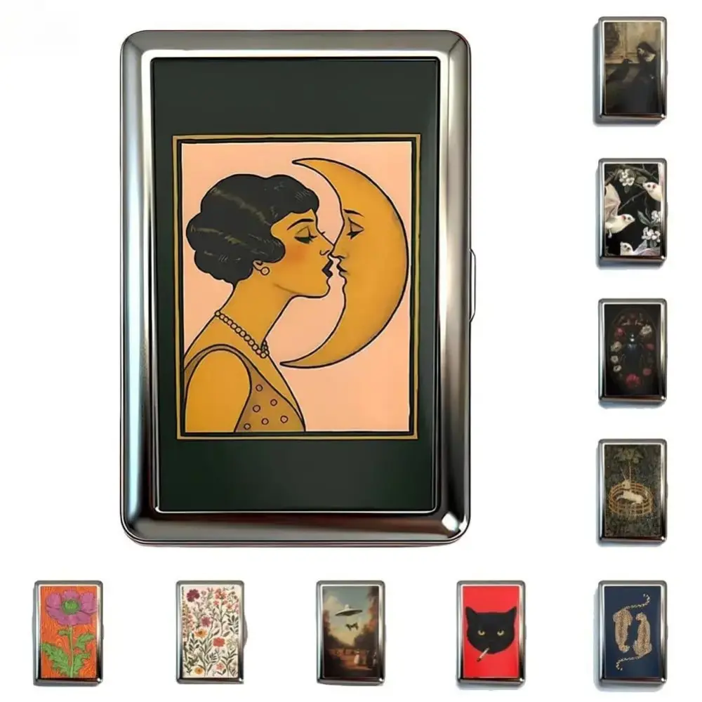 Vintage Retro Art Card Holder Tin Box, Dual-Use Credit ID Business Card Storage Organizer, Compact Unisex Mini Wallet with Secure Snap Closure, Portable Unique Funky Aesthetic Accessory, Perfect Gifts for Dad