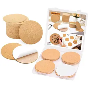 50 Pcs Round Self-Adhesive Cork Sheets, 3" x 3" Cork Tiles Backing Sheets for DIY Coasters and Crafts