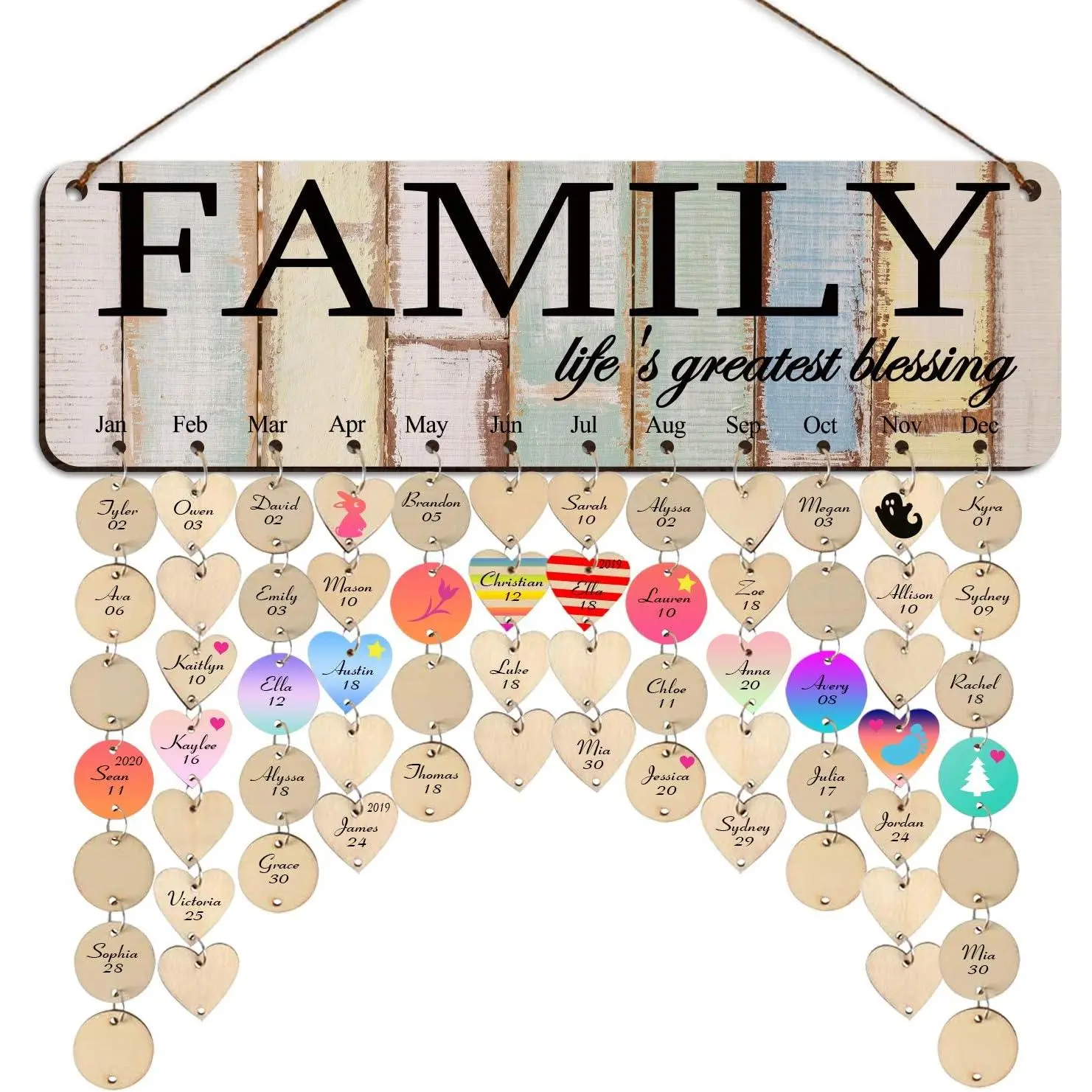 Gifts for Mom Grandma,Family Birthday Calendar Wall ,Family Birthday Reminder Board Plaque with Tags, Day Gifts from Daughter