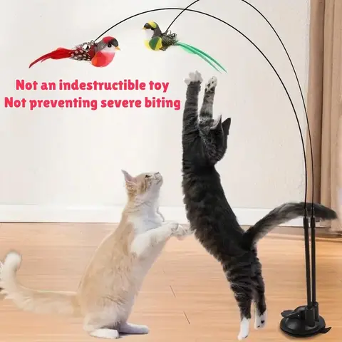 Bird-Shaped Cat Teaser Toy Set, Simulated Bird Wand with Suction Cup and Bell, Interactive Cat Toy for Home, Kitten Teasing Wand