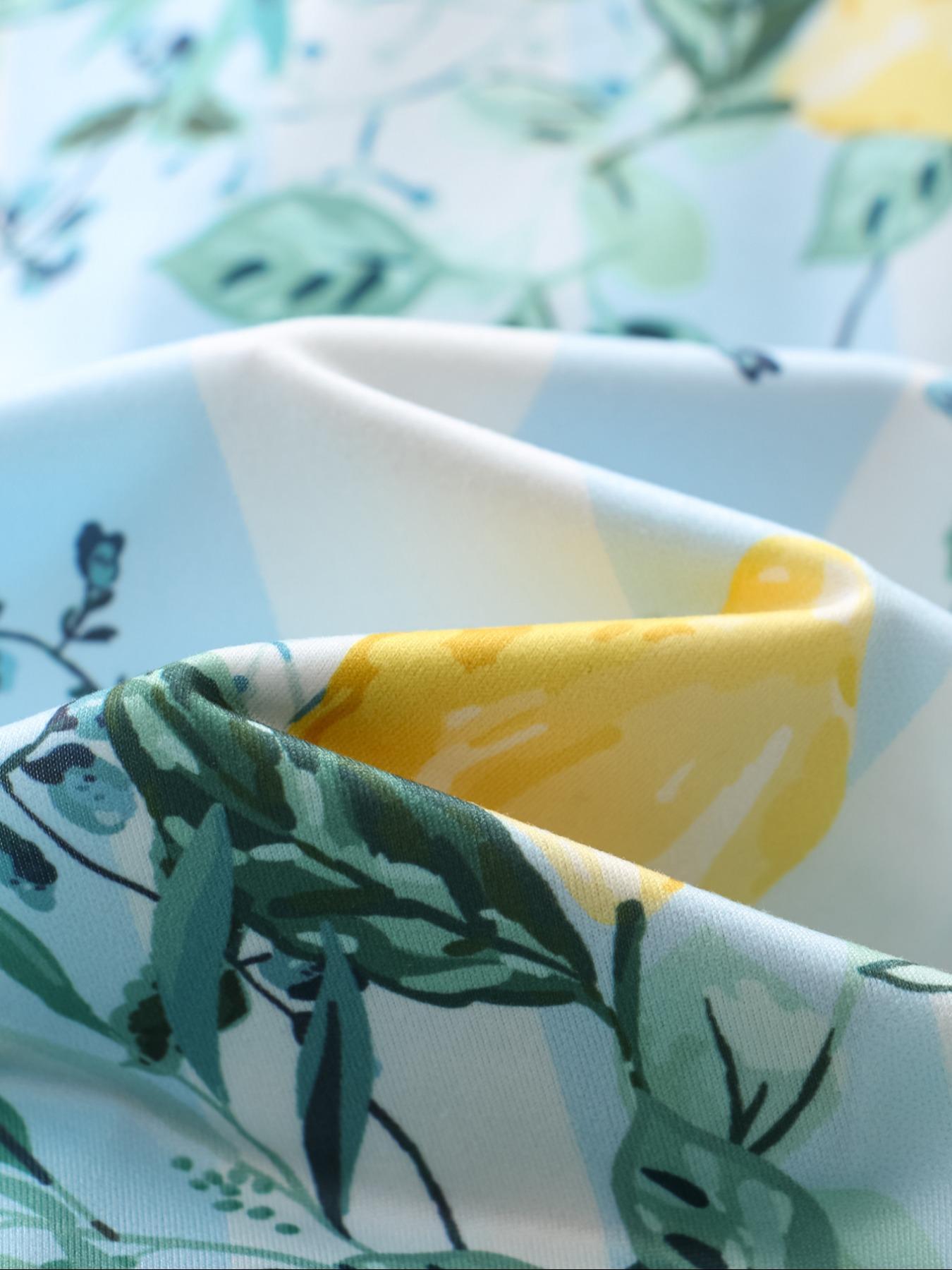 Women's Lemon Print Short Sleeve Pajama Set, Fruit Print Pajama, Button Front Chest Pocket Design Lapel Neck Shortsleeve Top & Elastic Waist Shorts Set, Ladies Summer Sleepwear