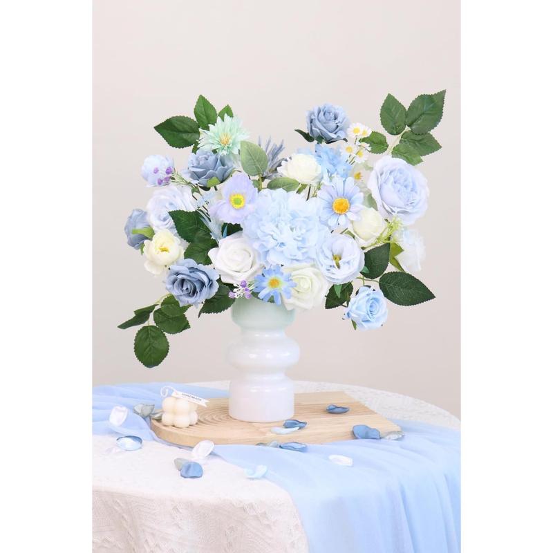 Artificial Flower Combination Box Set Artificial Flower Loose Leaves and Stems DIY Wedding Center Bouquet Bride Wedding  Shower(Fresh Light Blue)