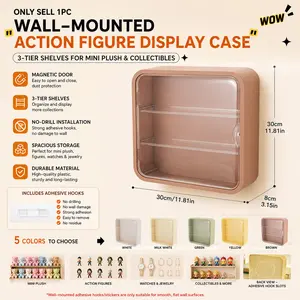 Wall-Mounted Action Figure Display Case – 3-Tier Shelves, Magnetic Door, No-Drill Hanging for Mini Plush & Collectibles!