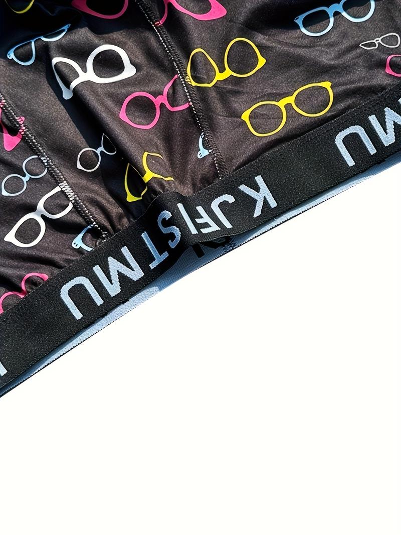 KJFISTMU 8-piece men's boxer briefs set, assorted print pack, Valentine's Day gift for boyfriend, men's long boxer briefs - breathable, colorful graffiti-style print, polyester and spandex blend, opaque geometric patterns, suitable for both men and women