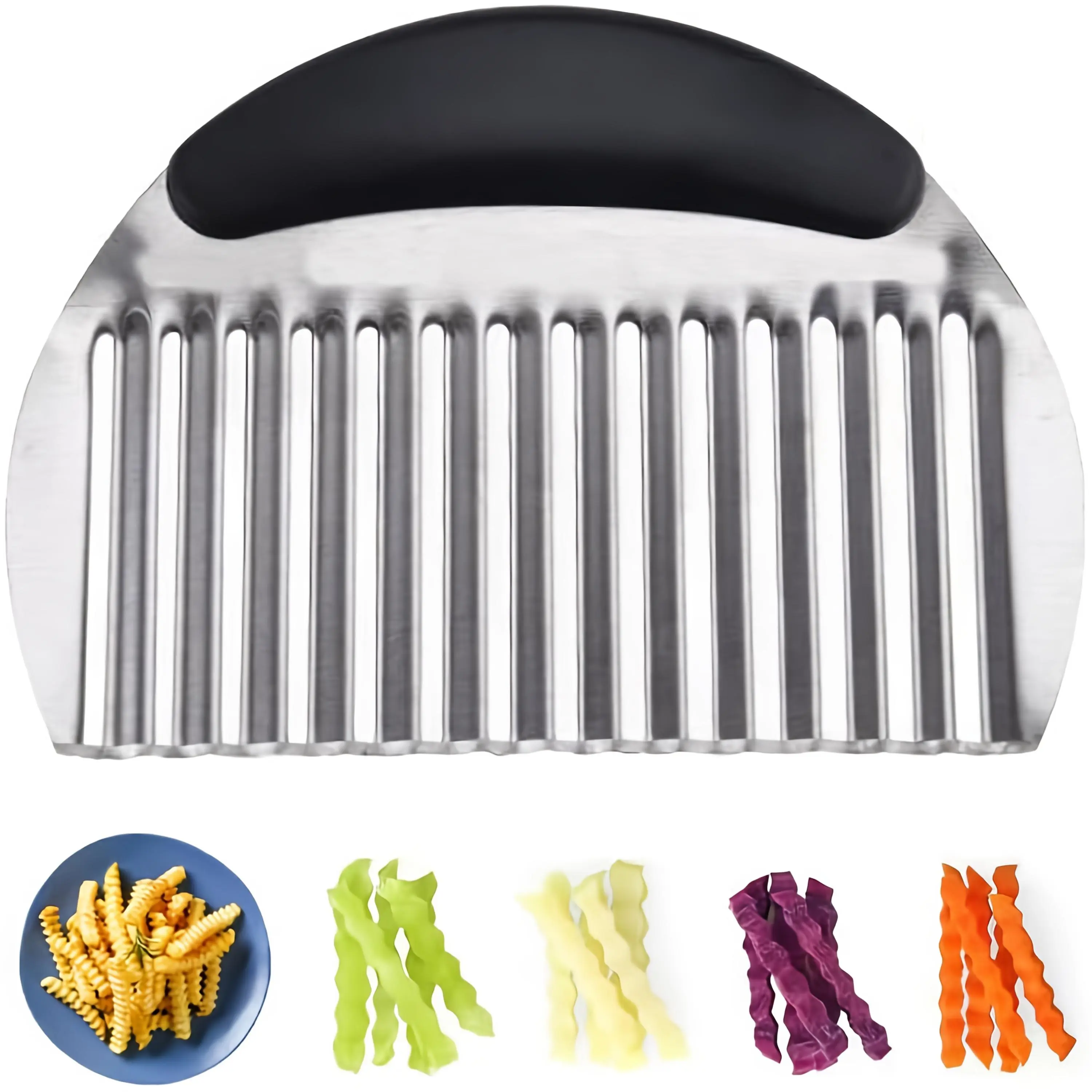 Stainless Steel Wavy Slicing Cutter Kit - Multifunction Potato Chippers, Kitchen Utensils & Gadgets for Cutting Pasta, Cucumbers