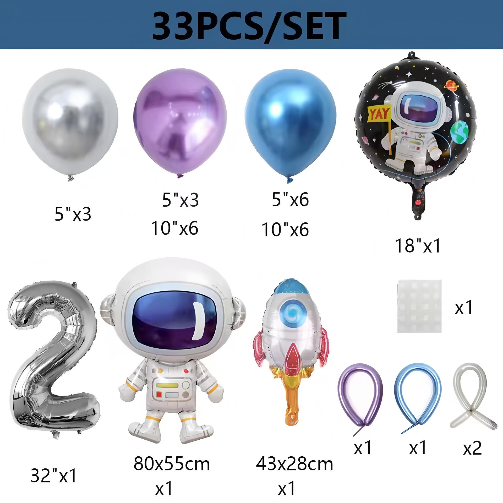 33 Pcs Outer Space Astronaut Rocket Balloon Set Spacecraft Galaxy Planet Theme  Birthday Decoration Balloon Column  for boys