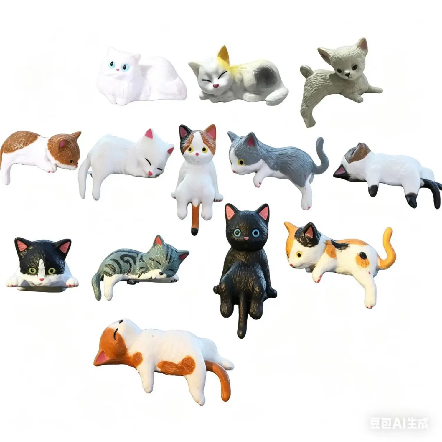 13pcs Mini Cat Figurine Ornament, Cute Cartoon Kitten Doll Decor Small Resin Statue for Car Dashboard Monitor Frame Office Desk & Home Tabletop Decoration