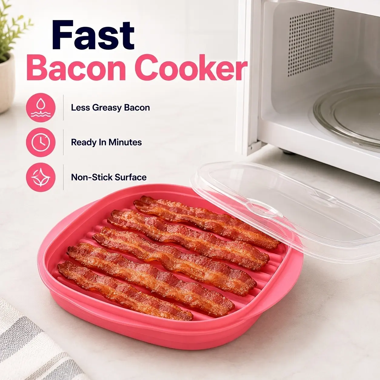 Easy Bacon Roasting Rack for Microwave, Home Lazy Man'S Must-Have, Microwave Bacon Tray with Splash Guard for Safe And Quick Cooking, Crispy Bacon in Minutes