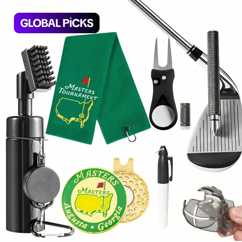 Complete Golf Club Cleaning Kit, Includes Water Brush, Towel, Divot Repair Tool, Groove Sharpener, Golf Ball Alignment, Essential Golf Accessories, Golf Gadgets, Golf Gift Sets, Golf Gear, Golf Supply #GLOBAL PICKS