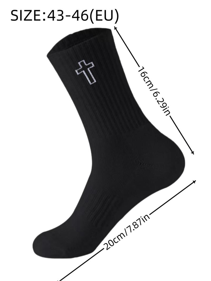 Men's Cross Print Crew Socks, Casual Comfy Breathable Mid-calf Socks for Daily Wear, Men's Socks for All Seasons, Breathable Socks, Sports Athletic Socks