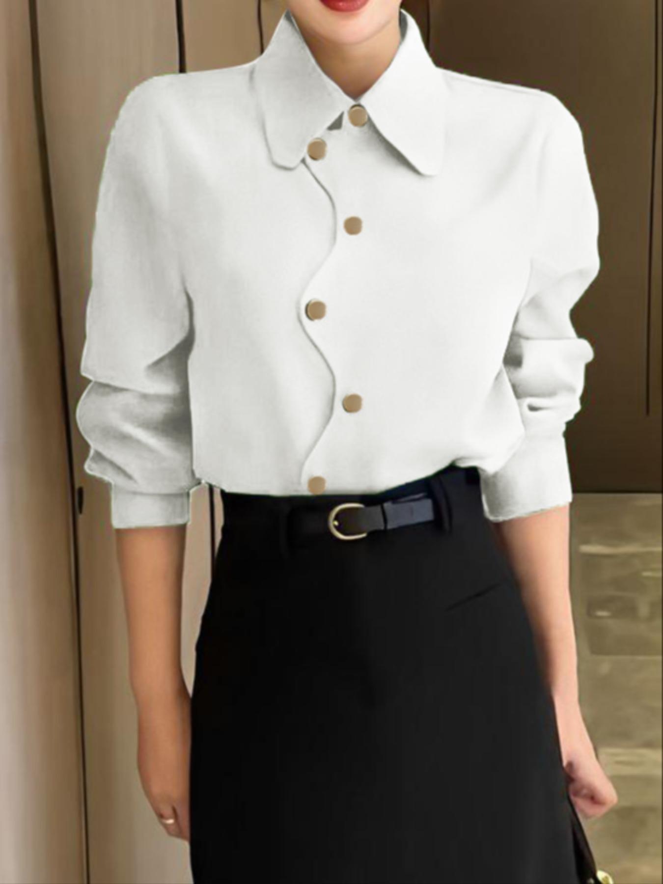Women's Plain Button Shirt Blouse, Casual Long Sleeve Top for Daily Wear, Ladies Clothes for All Seasons, Chic Womenswear