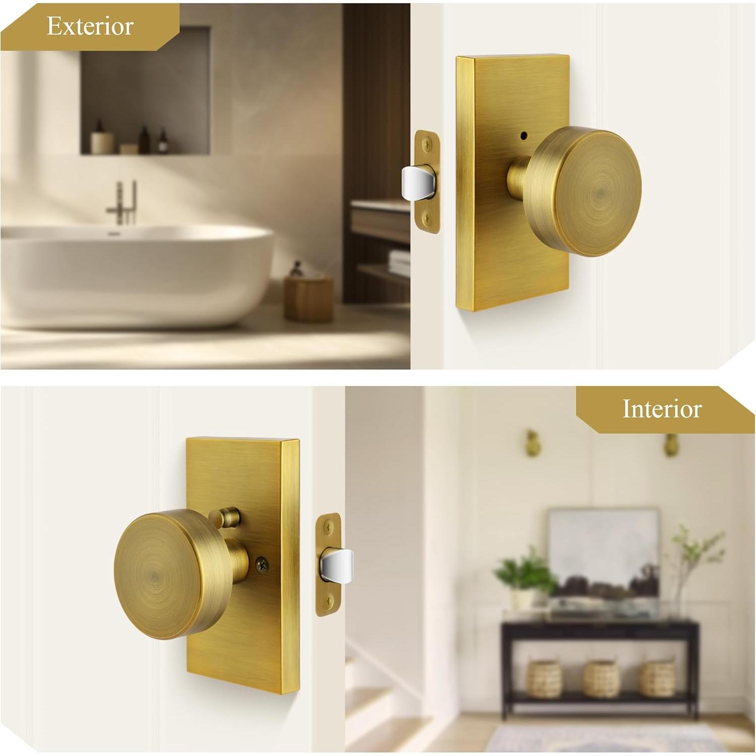 Antique Brass Door Knobs Interior,  Door Knobs with Lock, Antique  Modern Door Handle for Bedroom Bathroom
