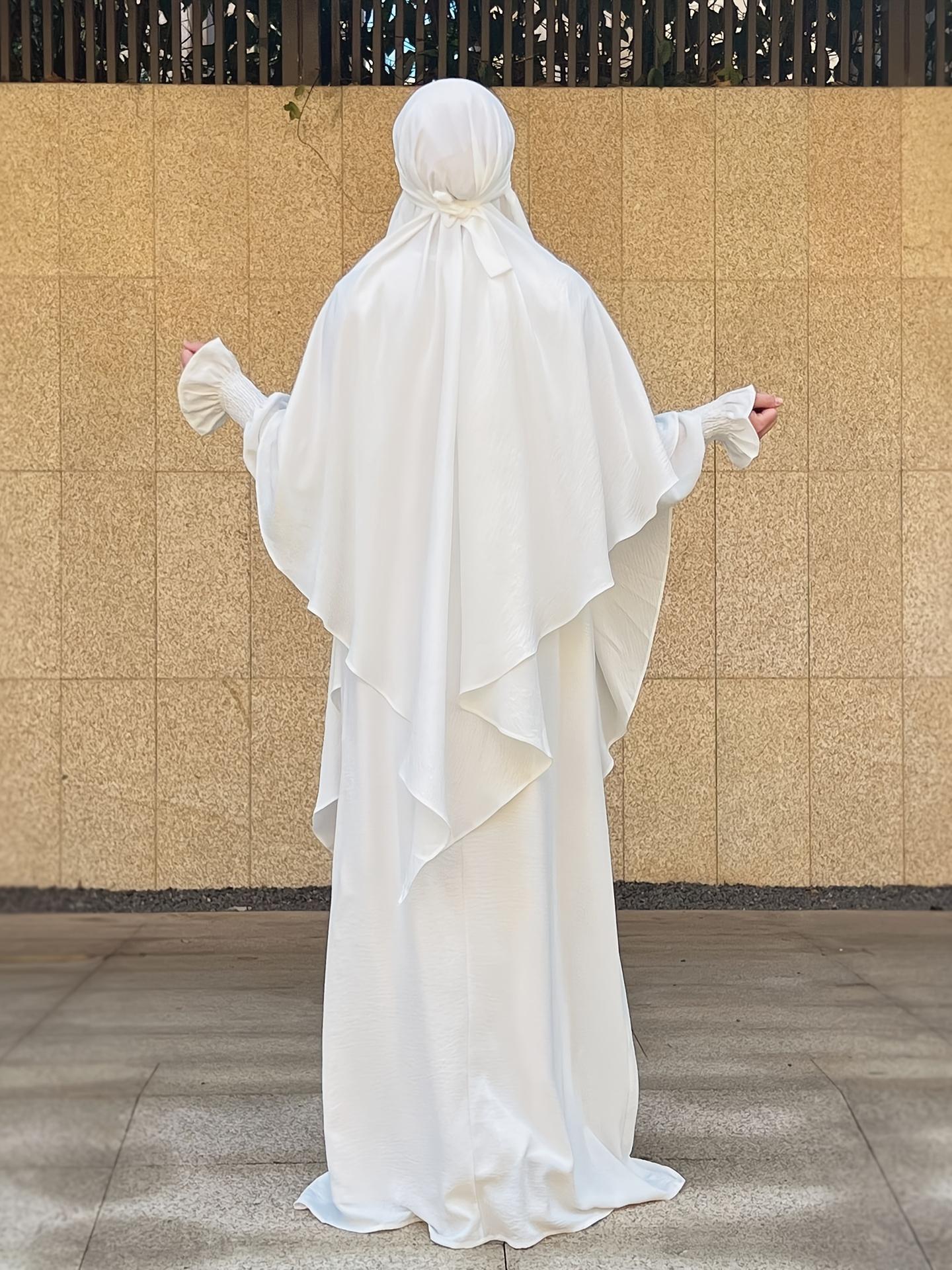 Plus Size - Plus Size - Plus Size, Two-Piece Khimar And Abaya Prayer Jilbab Suit: Fashionable& Elegant Vacation Set - Pure Color Easy Single-Layer Headscarf+ Light, Breathably Comfort Horn Sleeve Loose Dress for Women