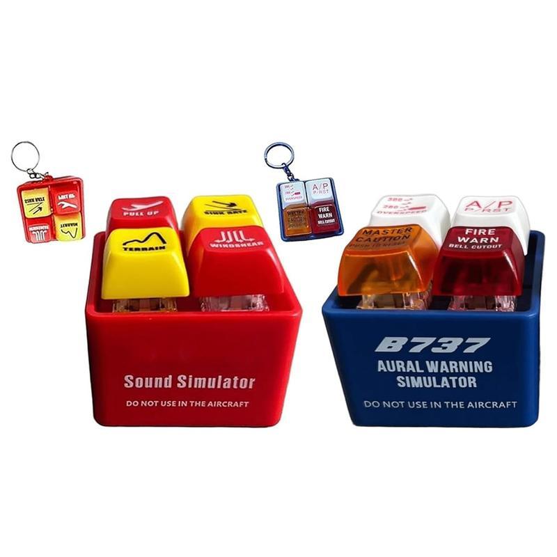 2-Pcs Keychain Set: Boeing 737/Airbus EGPWS Alert Simulator (LED Light+Warning Sound) + Heart Retractable Stainless Steel Scrunchie Lanyard - Stress Relieving For Pilots