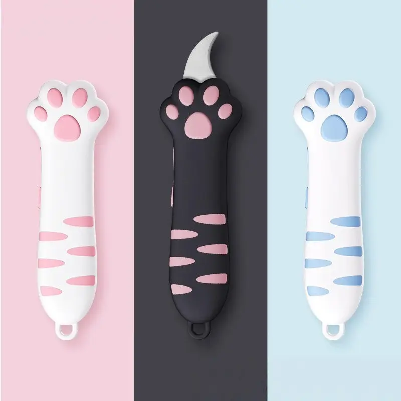 3-Piece Mini Portable Folding Knife Set, Alloy Steel Blade, Cute Cat Paw Design, Practical Pocket Knife for Crafts, Office, Packaging, Scrapbooking, Office Gadgets