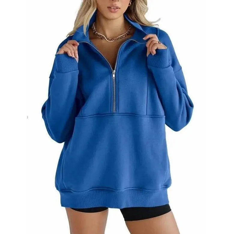 Encolax Women's Half Zip Sweatshirts Fleece Stand Collar Long Sleeve Thumb Hole Oversized Pullovers with Pockets